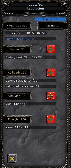 Ventana del personaje con sus puntos